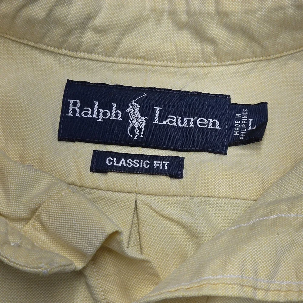 Vintage 90s Ralph Lauren Pale Yellow Oxford Shirt L Classic Fit OCBD Multi Pony